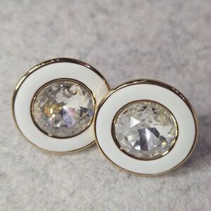 🐢 J. Crew White and Crystal Earrings with gold trim